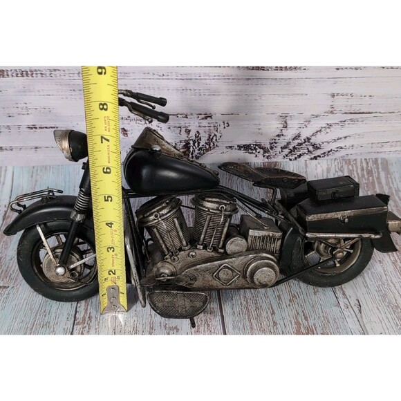 Vintage 1940s Aged Black Metal Motorcycle Model 15''x 8'' X 5'' Display Piece - Picture 10 of 17